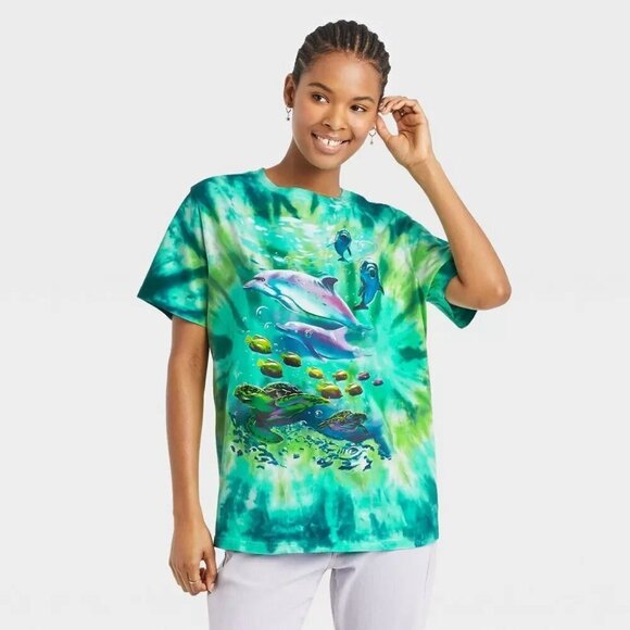 Mighty Fine Target Womens Small Tie Dye Ocean Life Short Sleeve Graphic Tee 2132 - Picture 1 of 6